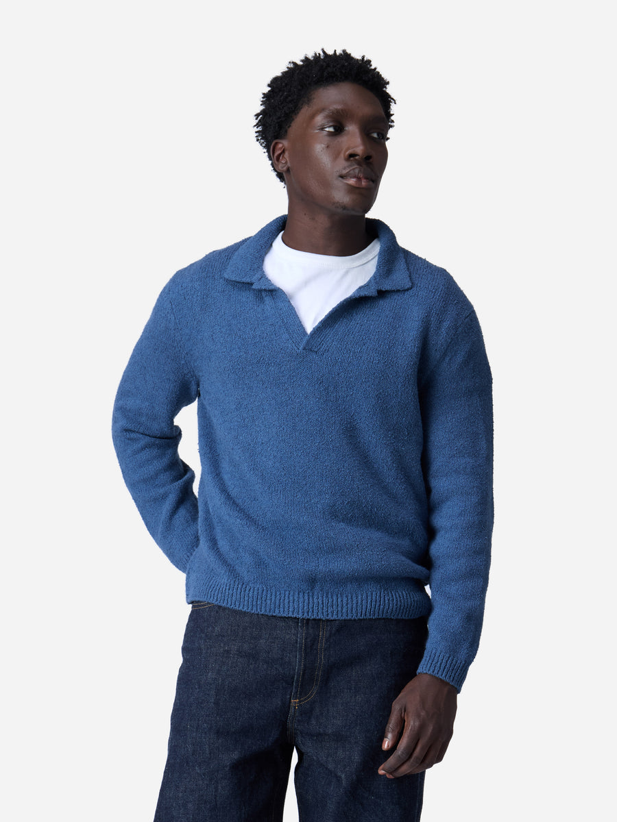 Long Sleeve Knit Polo ~ Lapis Boucle