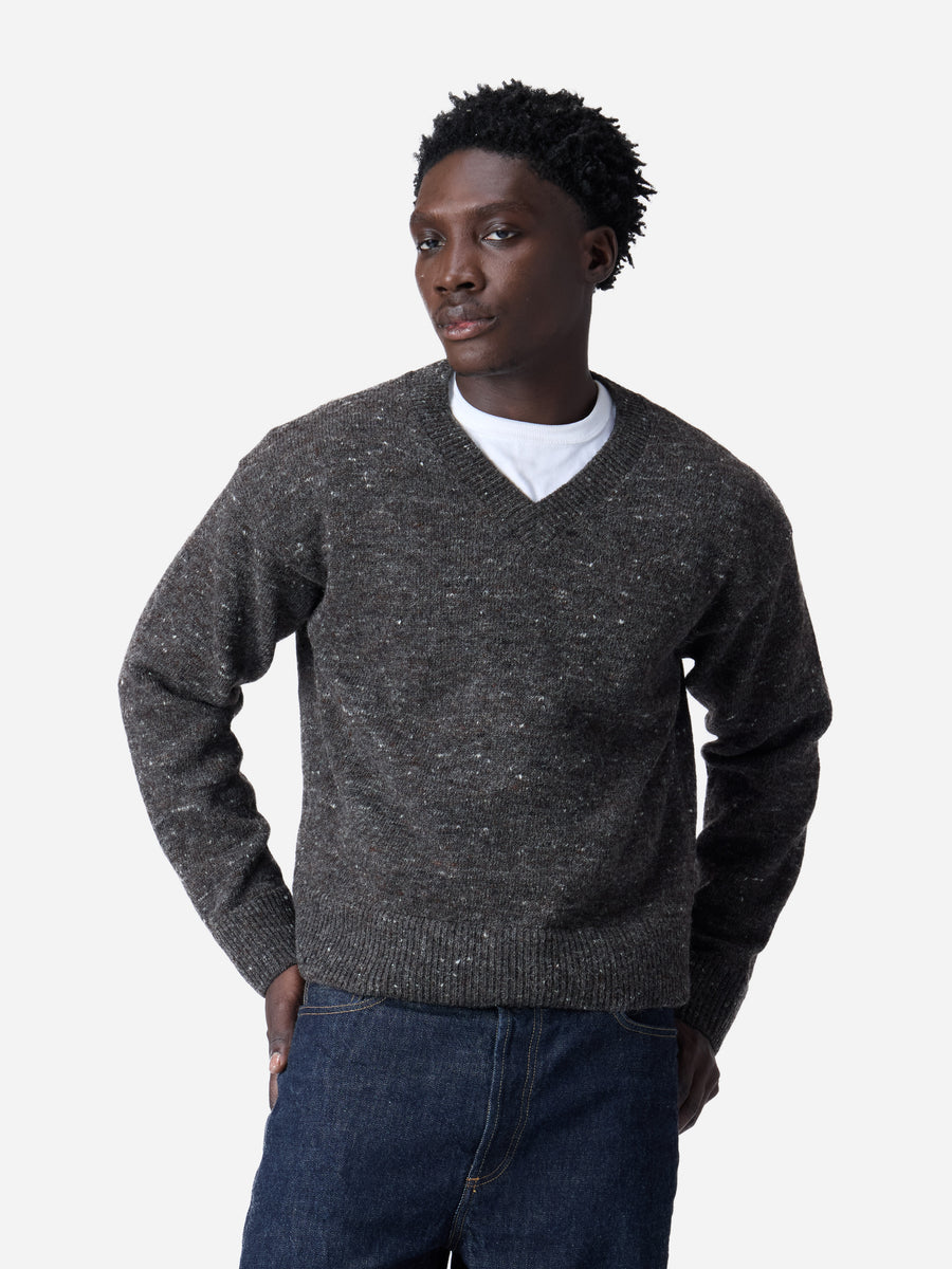 V-Neck Sweater ~ Pewter Tweed