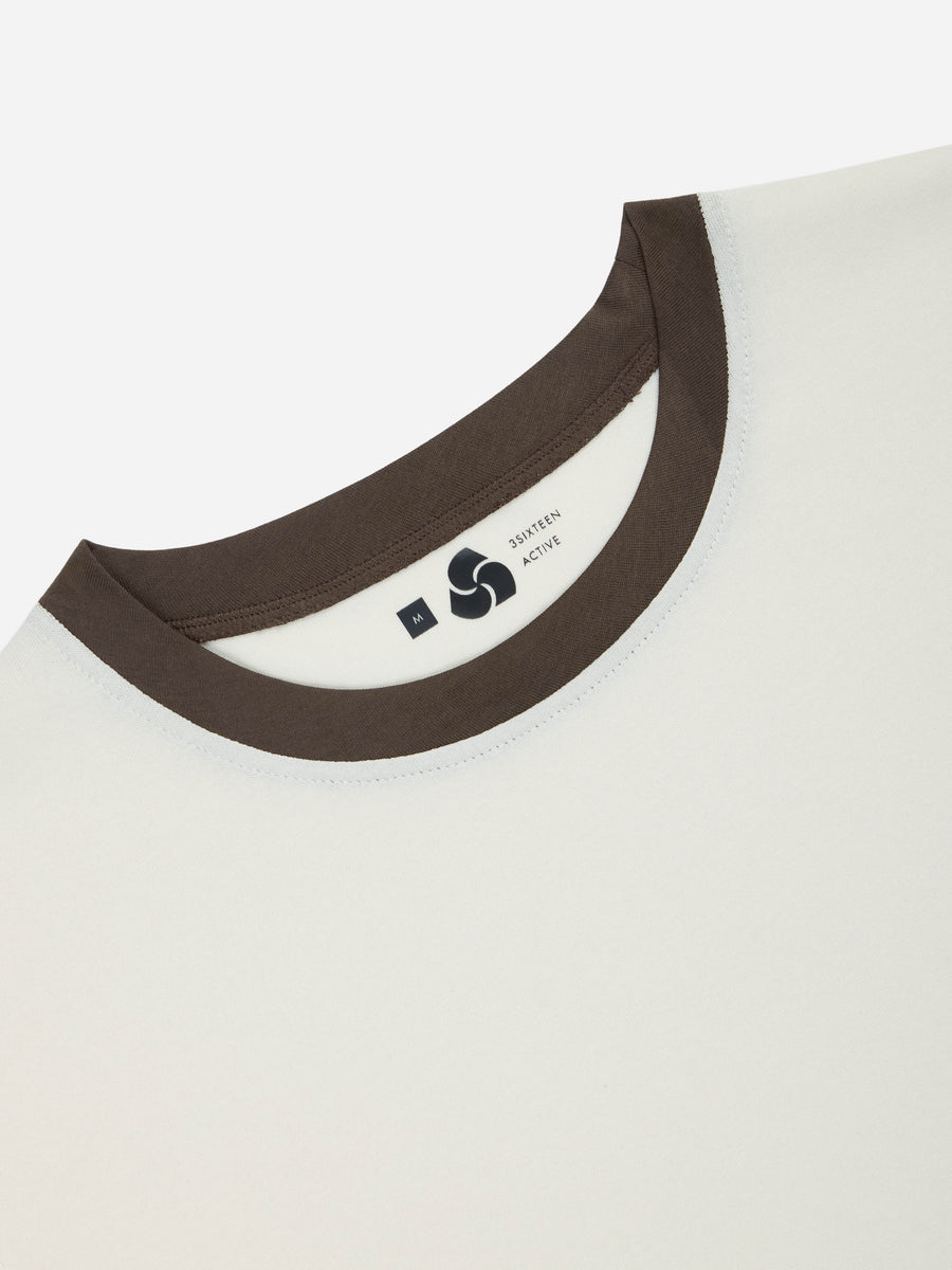 Training Cutoff Tee ~ White/Brown Ringer