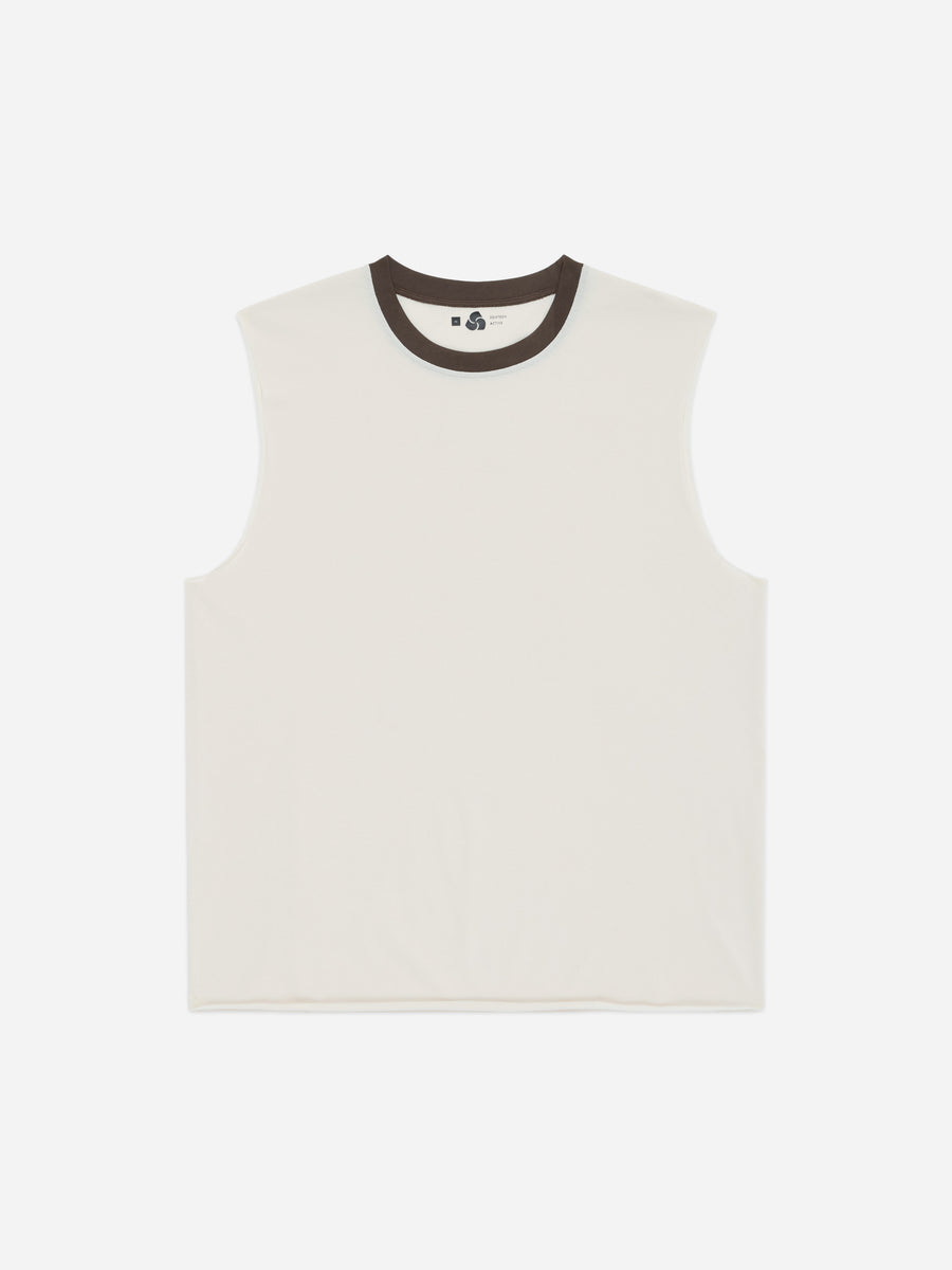 Training Cutoff Tee ~ White/Brown Ringer