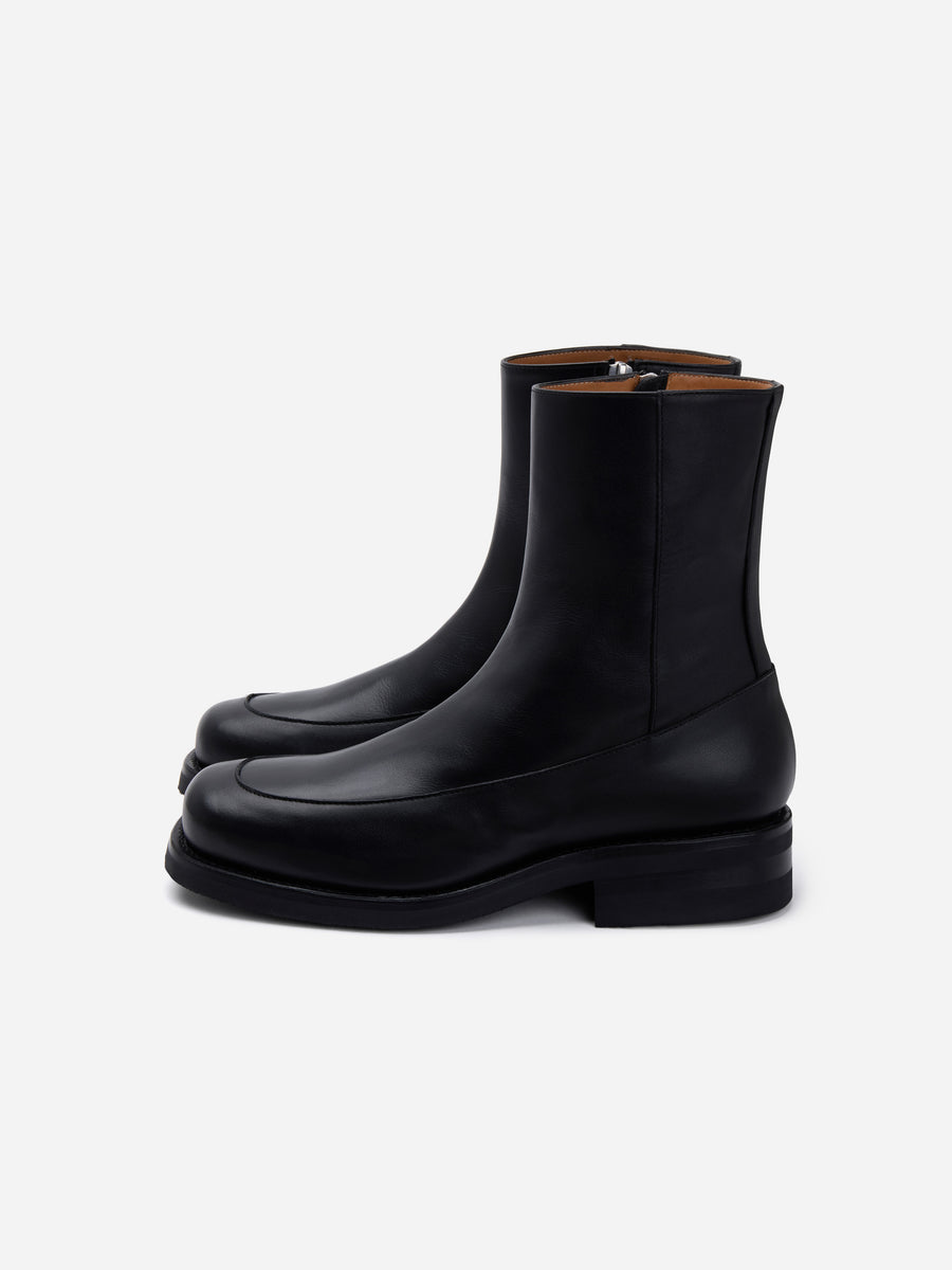 Square Toe Side Zip Boot ~ Black Calf Leather