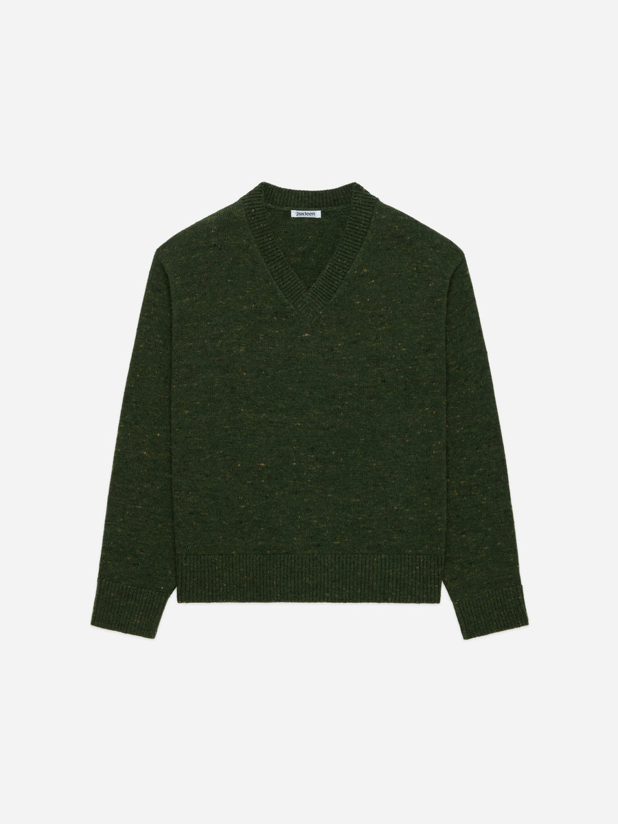 V-Neck Sweater ~ Hunter Green Tweed