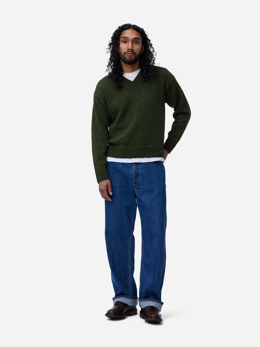 V-Neck Sweater ~ Hunter Green Tweed