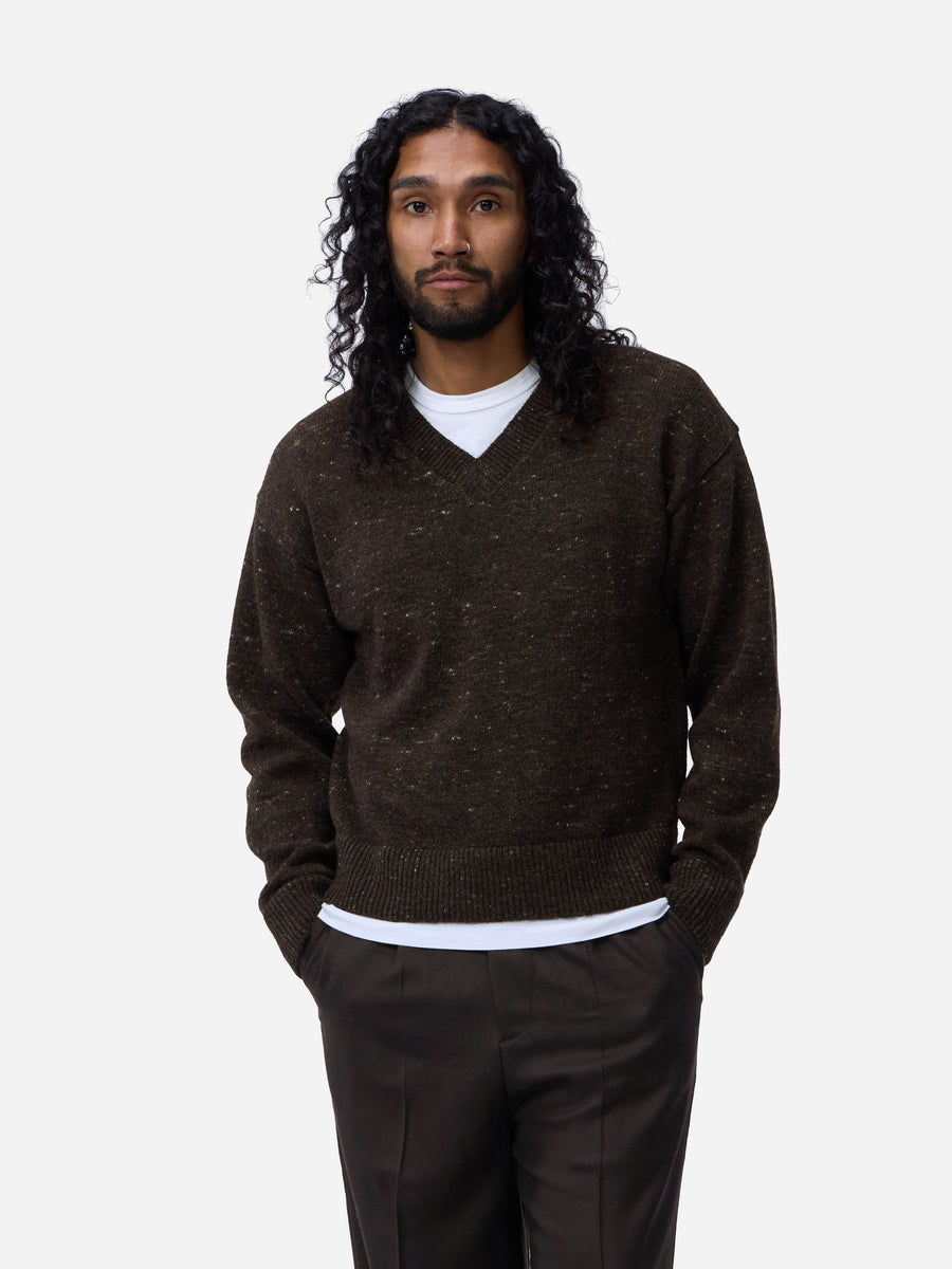 V-Neck Sweater ~ Umber Tweed