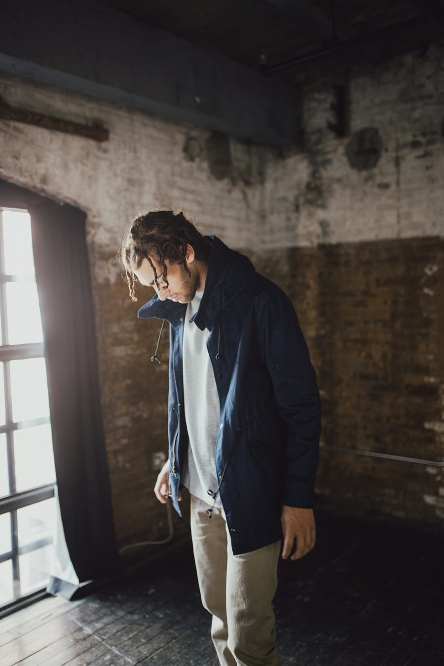Man wearing parka jacket.