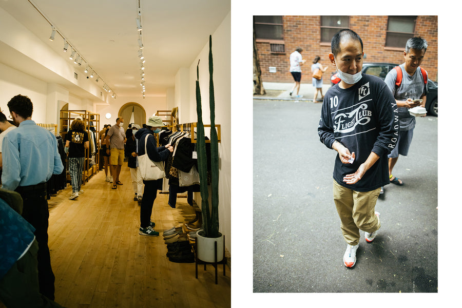 A diptych of the store interior and a man walking down the street at the party.