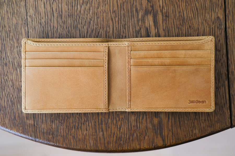 A shot of the inside of the bifold wallet showing the clean sewing.