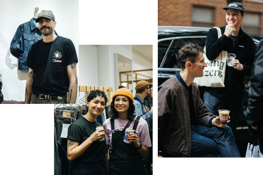 A triptych of people hanging out at a party at 3sixteen NY.